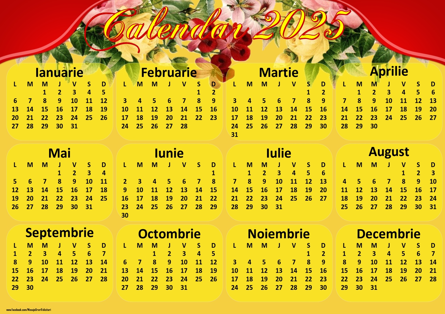Imagini cu calendare - Calendar 2025 - Flori - Model 0090 - mesajeurarifelicitari.com