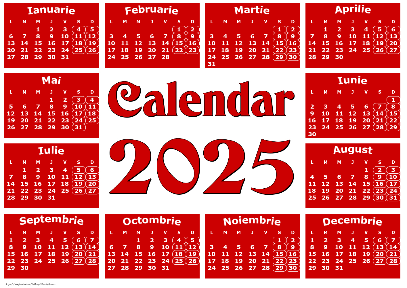 Calendare Calendar 2025 - Clasic Rosu - Model 001