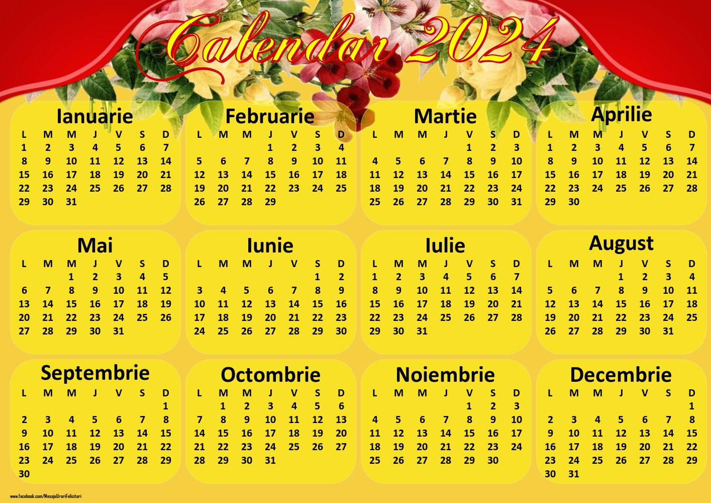 Imagini cu calendare - Calendar 2024 - Flori - Model 0090 - mesajeurarifelicitari.com