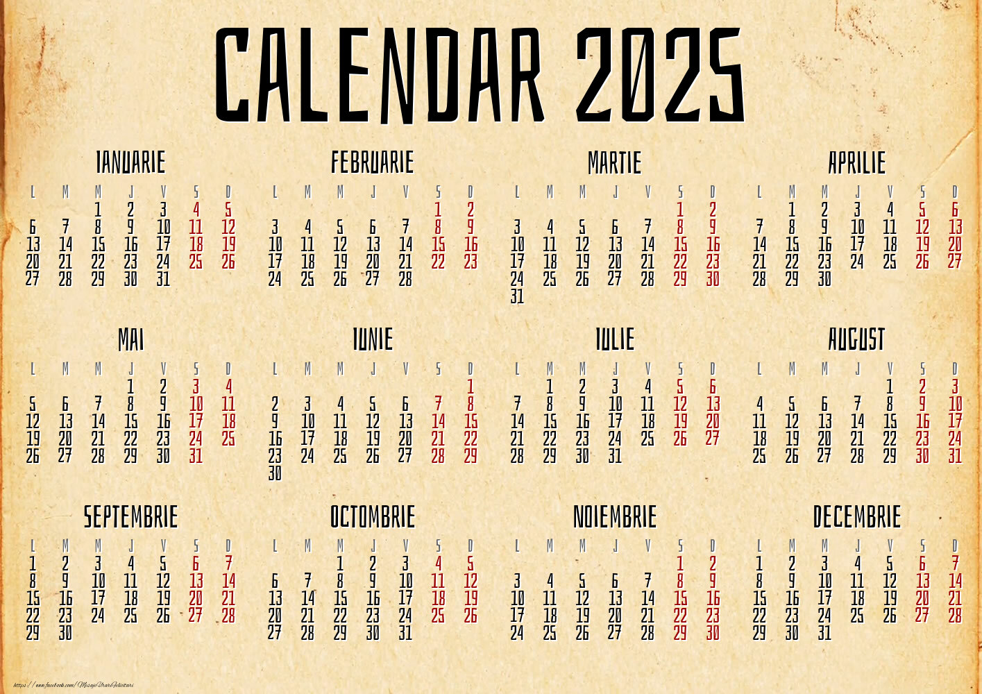 Imagini cu calendare - Calendar 2025 - Vintage Paper - Model 0048 - mesajeurarifelicitari.com
