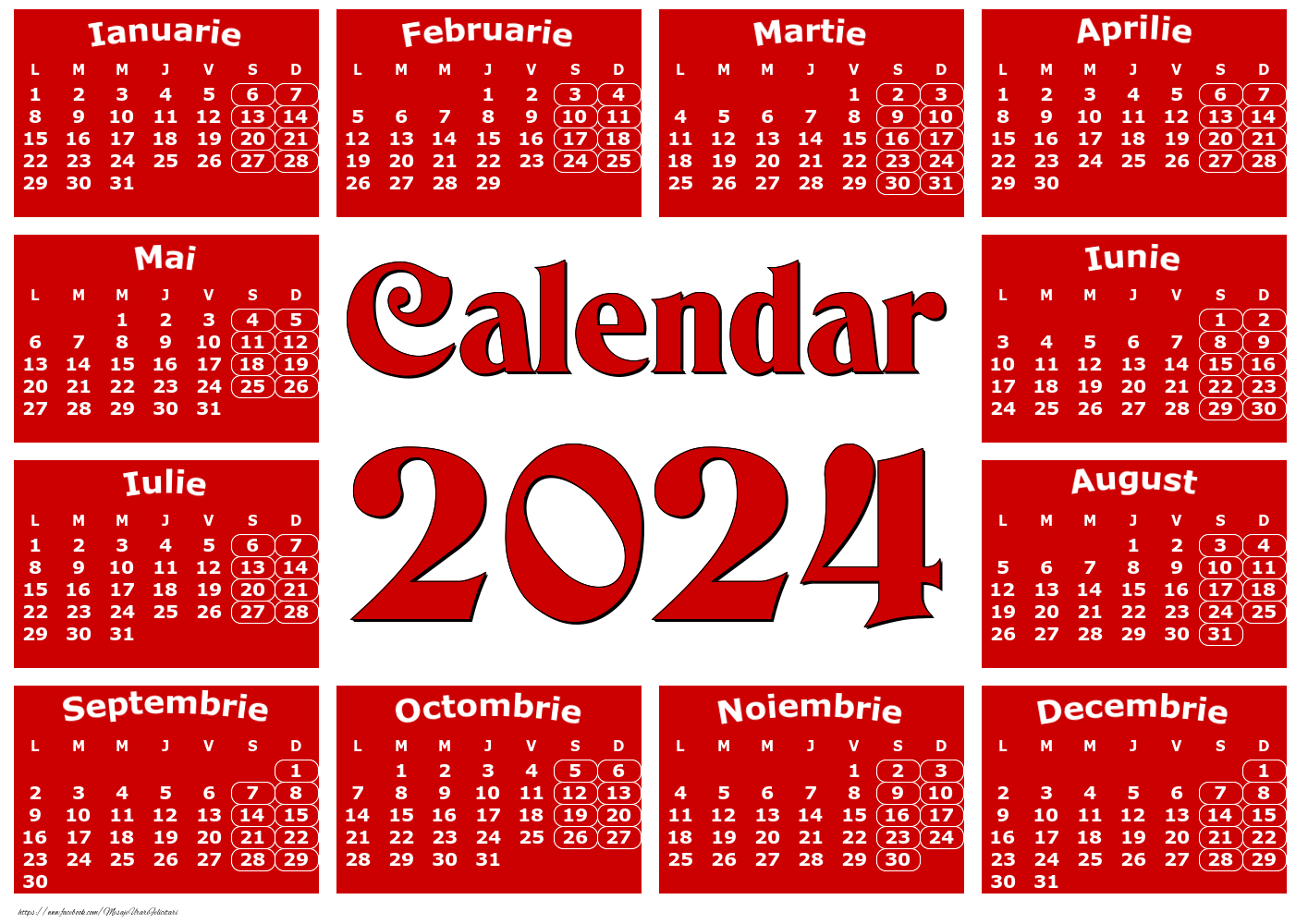 Imagini cu calendare - Calendar 2024 - Clasic Rosu - Model 00117 - mesajeurarifelicitari.com