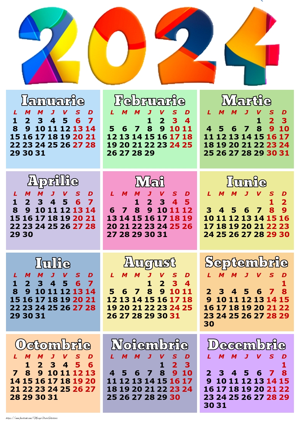 Imagini cu calendare - Calendar 2024 - Multicolor - mesajeurarifelicitari.com