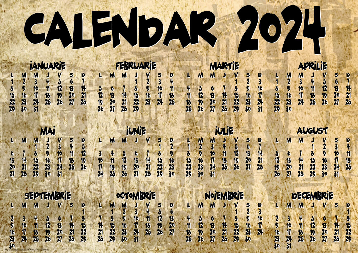 Imagini cu calendare - Calendar 2024 - Vintage - Model 00104 - mesajeurarifelicitari.com