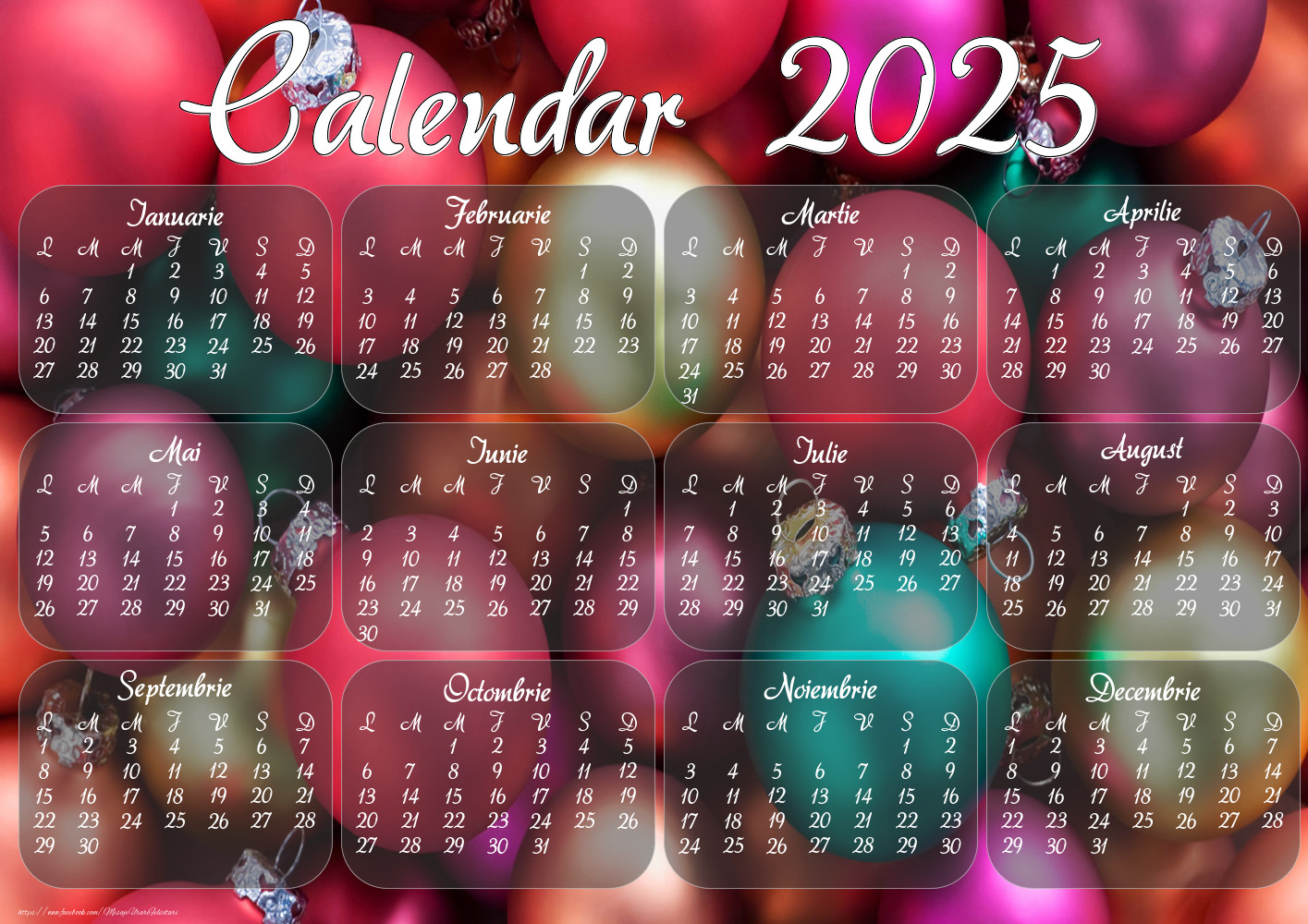 Imagini cu calendare - Calendar 2025 - Globuri de Craciun - Model 0049 - mesajeurarifelicitari.com