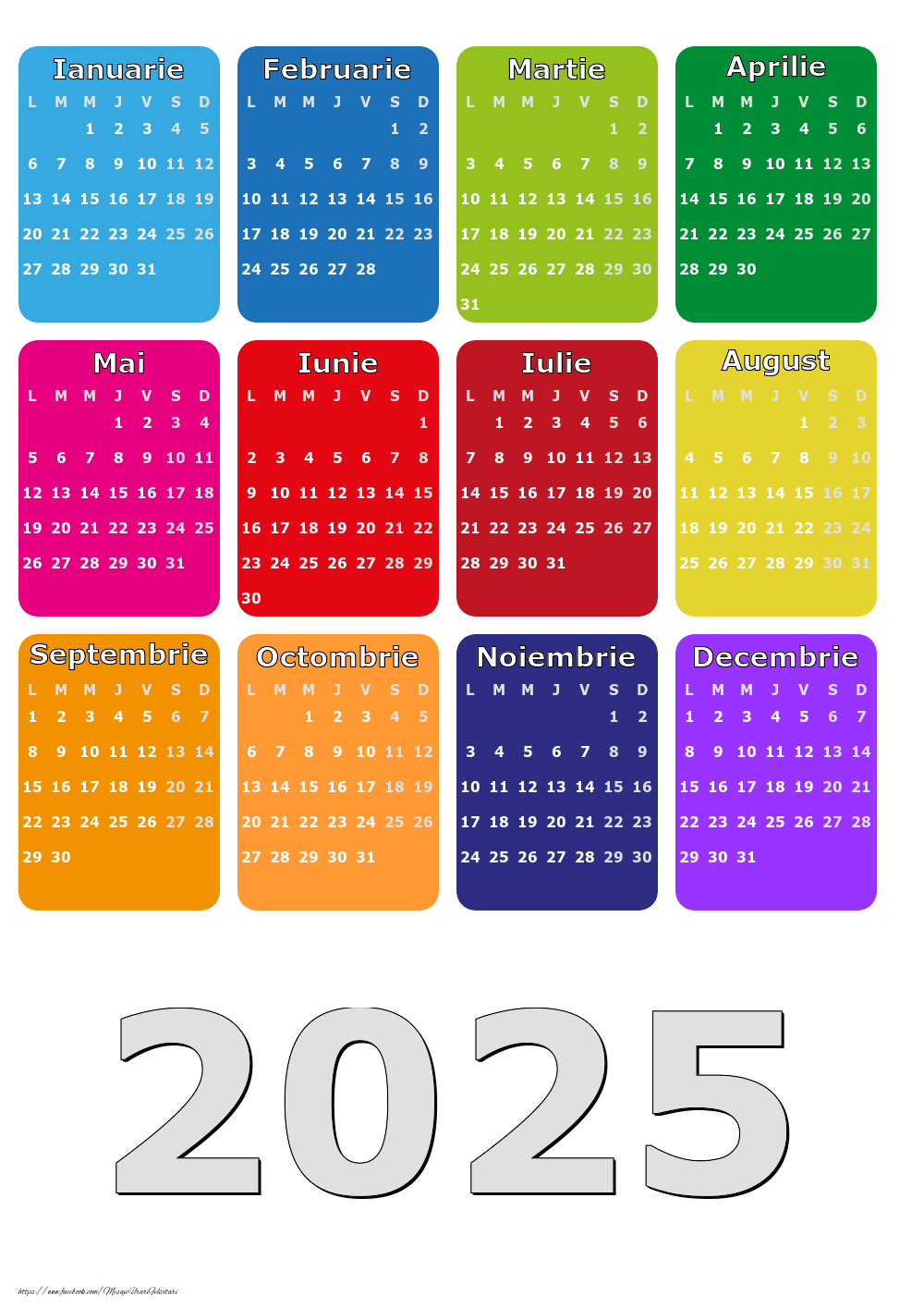 Imagini cu calendare - Calendar 2025 - Multicolor - Model 0043 - mesajeurarifelicitari.com
