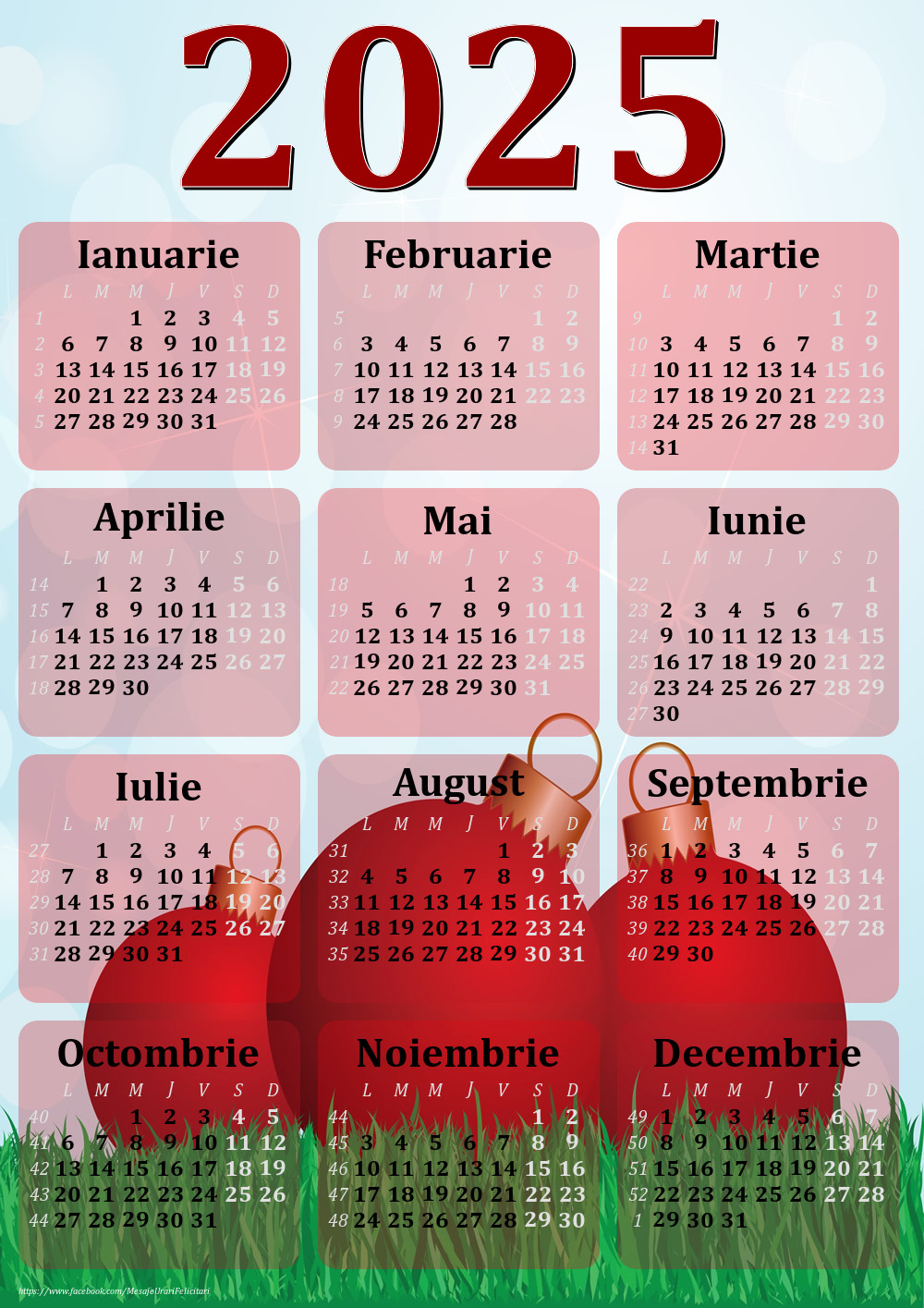 Imagini cu calendare - Calendar 2025 - Globuri Craciun - Model 0053 - mesajeurarifelicitari.com