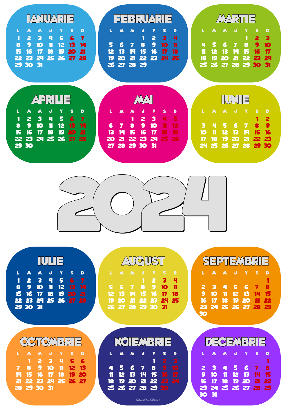 Imagini cu calendare - Calendar 2024 - Multicolor - Model 00110 - mesajeurarifelicitari.com