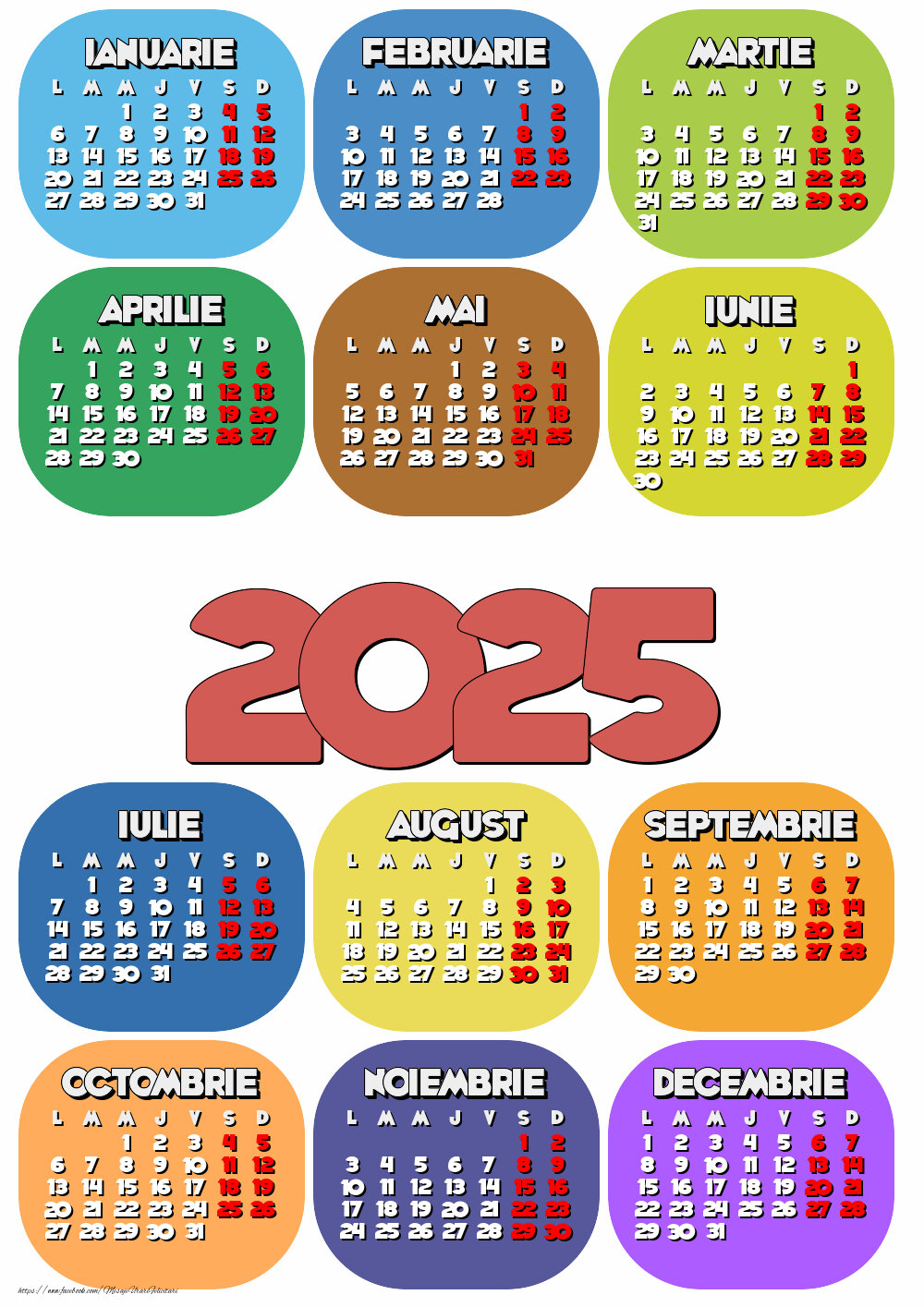Imagini cu calendare - Calendar 2025 - Multicolor - mesajeurarifelicitari.com