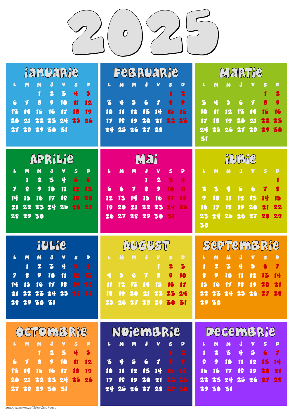 Imagini cu calendare - Calendar 2025 - Multicolor - Model 0030 - mesajeurarifelicitari.com