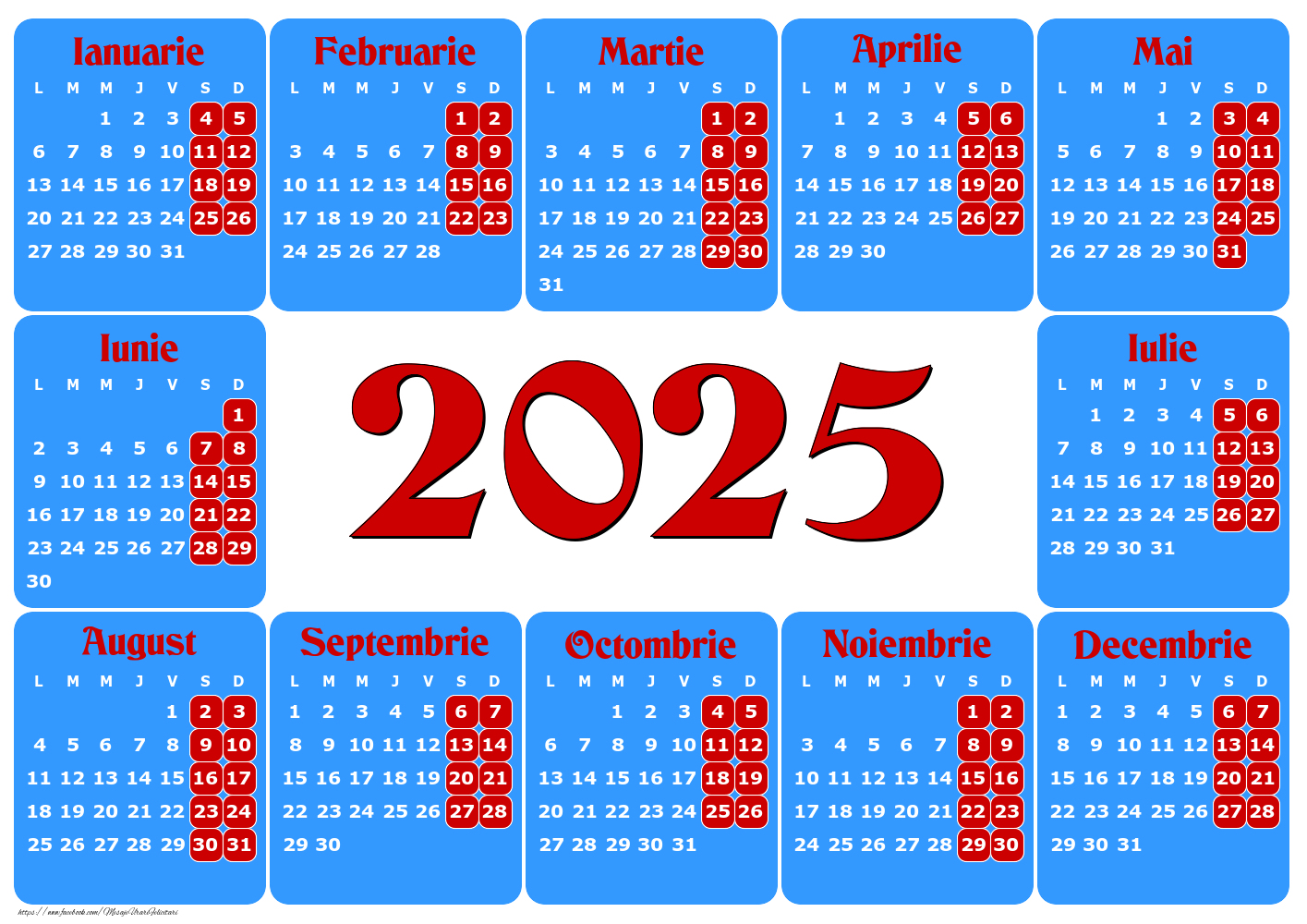Imagini cu calendare - Calendar 2025 - Roș Albastru - Model 0027 - mesajeurarifelicitari.com