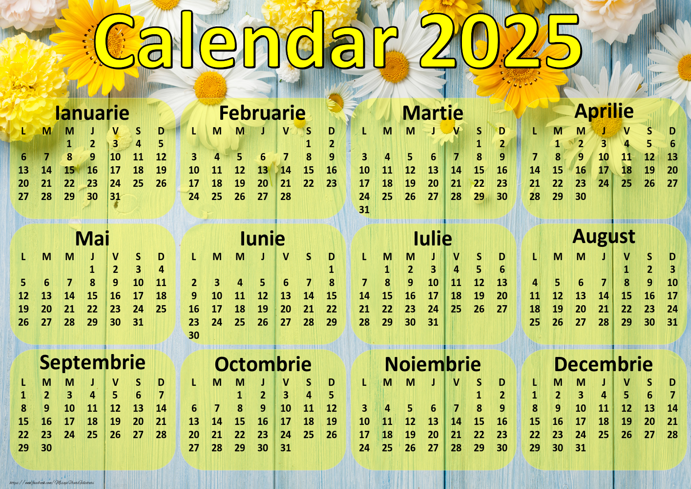 Imagini cu calendare - Calendar 2025 - Flori - Model 0037 - mesajeurarifelicitari.com