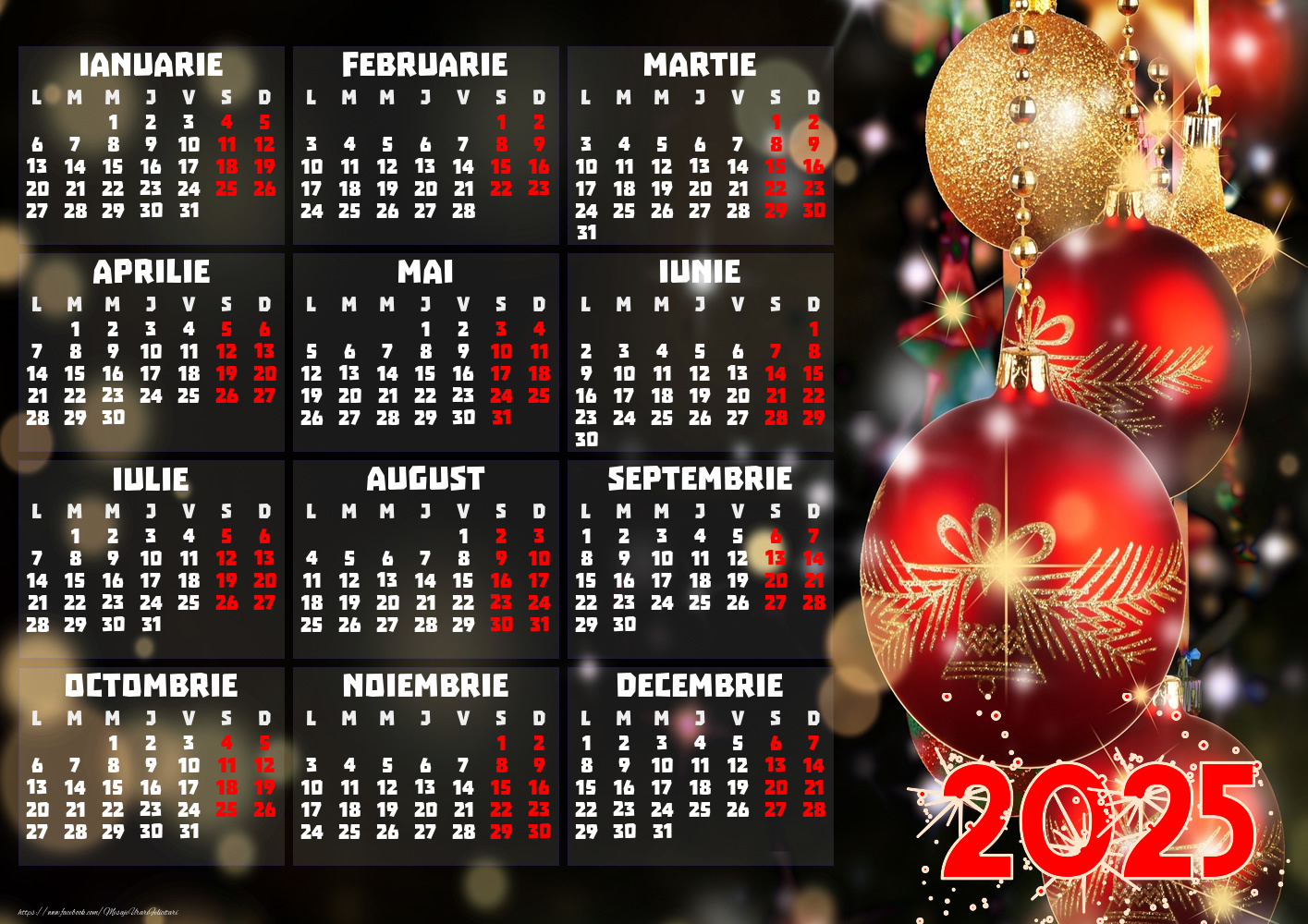 Imagini cu calendare - Calendar 2025 - Globuri Craciun - Model 0016 - mesajeurarifelicitari.com