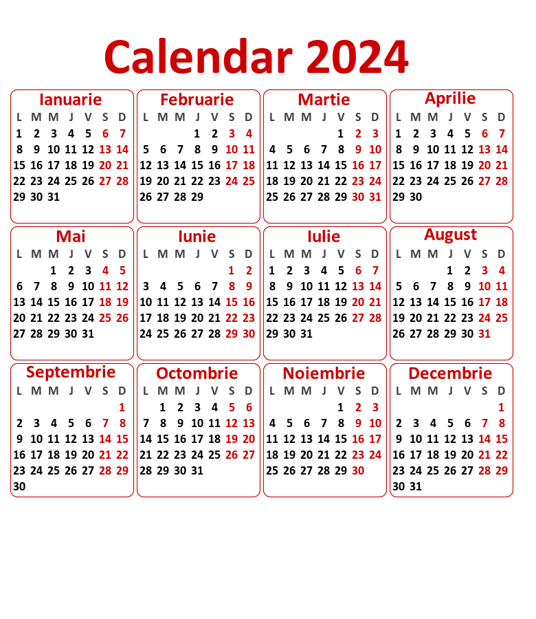 Calendare Calendar 2024 - Transparent