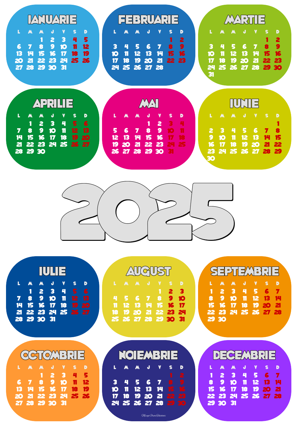 Imagini cu calendare - Calendar 2025 - Multicolor - Model 0028 - mesajeurarifelicitari.com