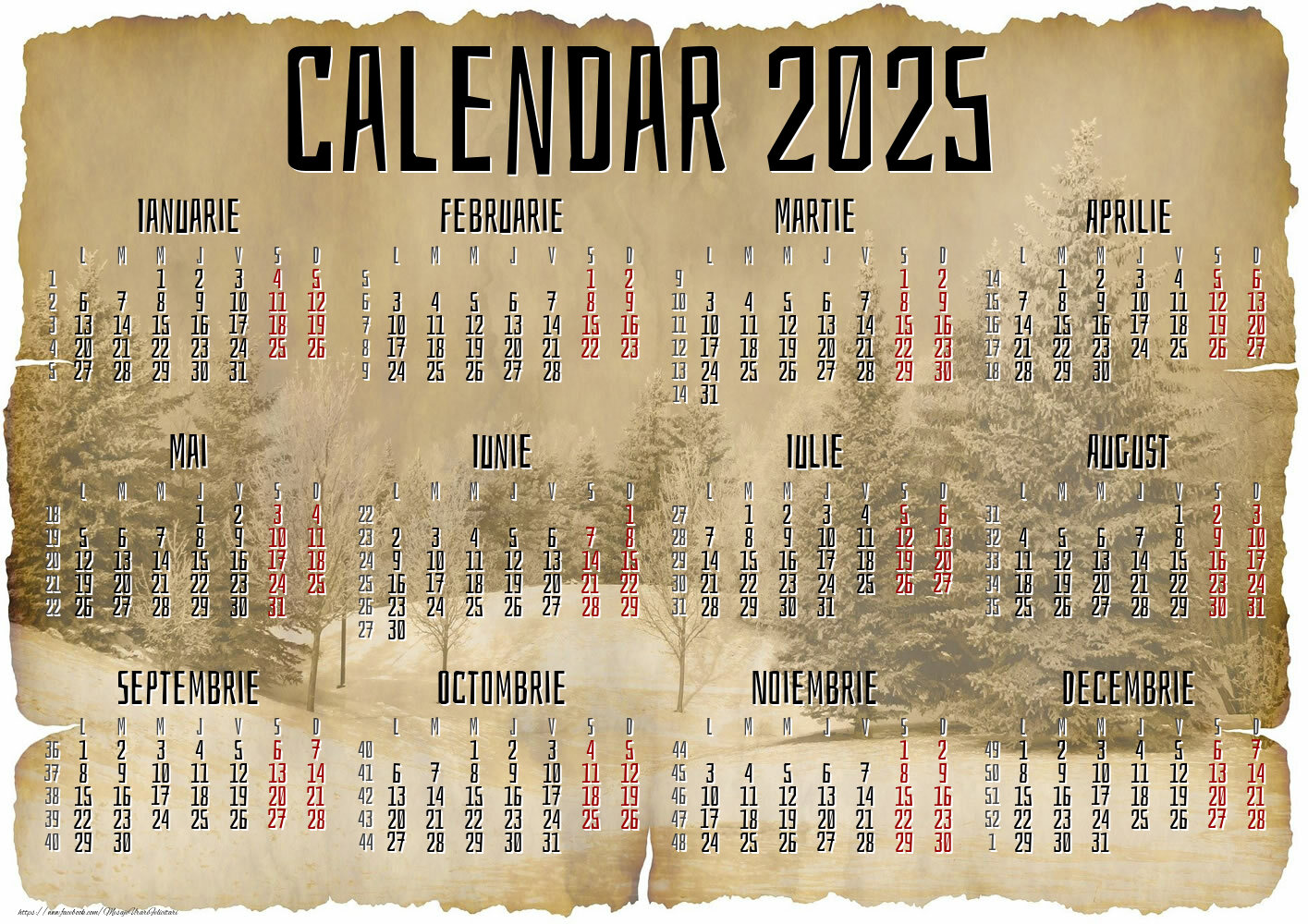 Imagini cu calendare - Calendar 2025 - Winter Vintage - Model 0052 - mesajeurarifelicitari.com