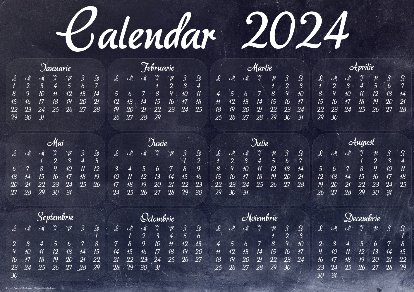 Imagini cu calendare - Calendar 2024 - Black - Model 00109 - mesajeurarifelicitari.com