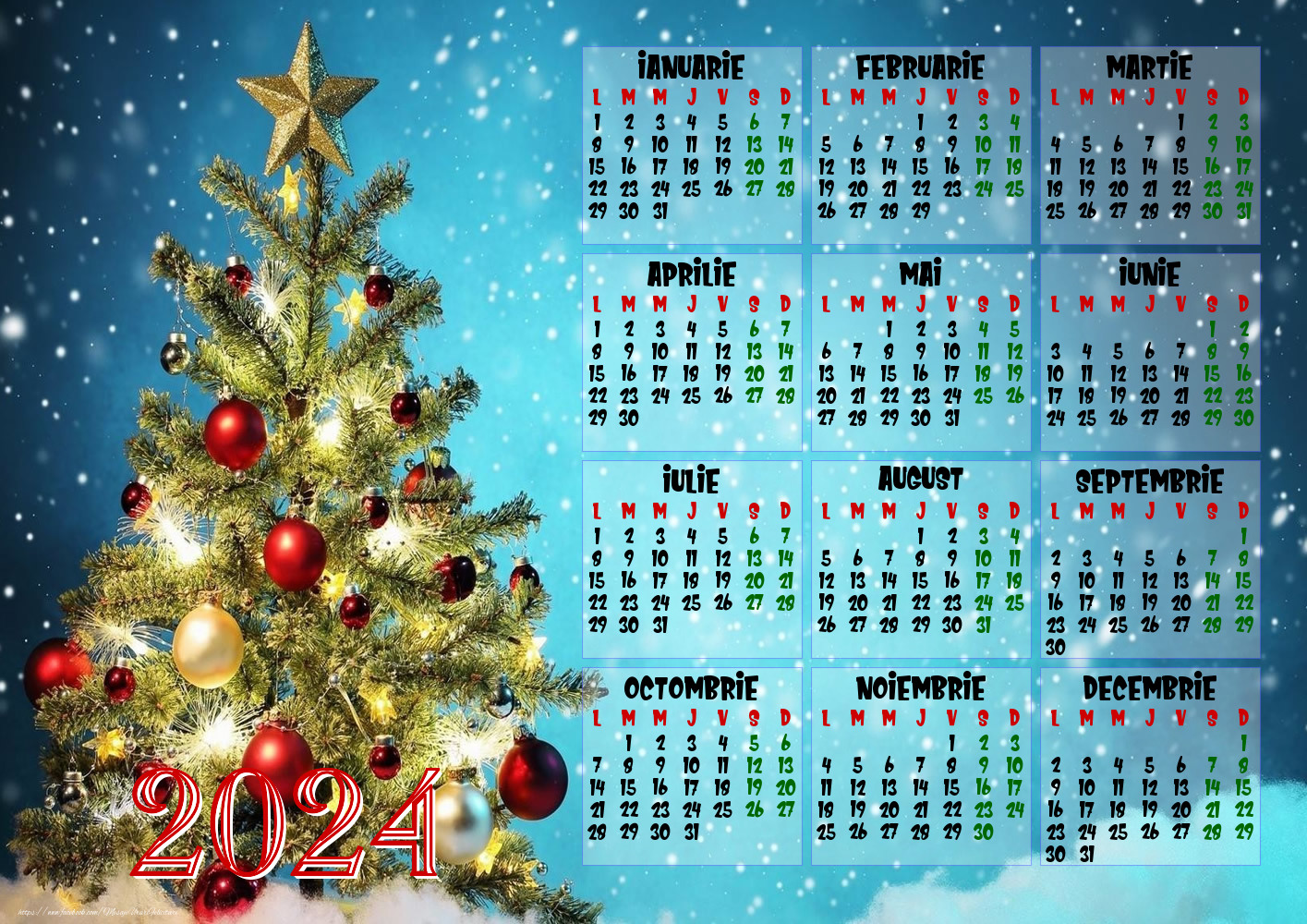 Imagini cu calendare - Calendar 2024 - Brad de Craciun - Model 00113 - mesajeurarifelicitari.com