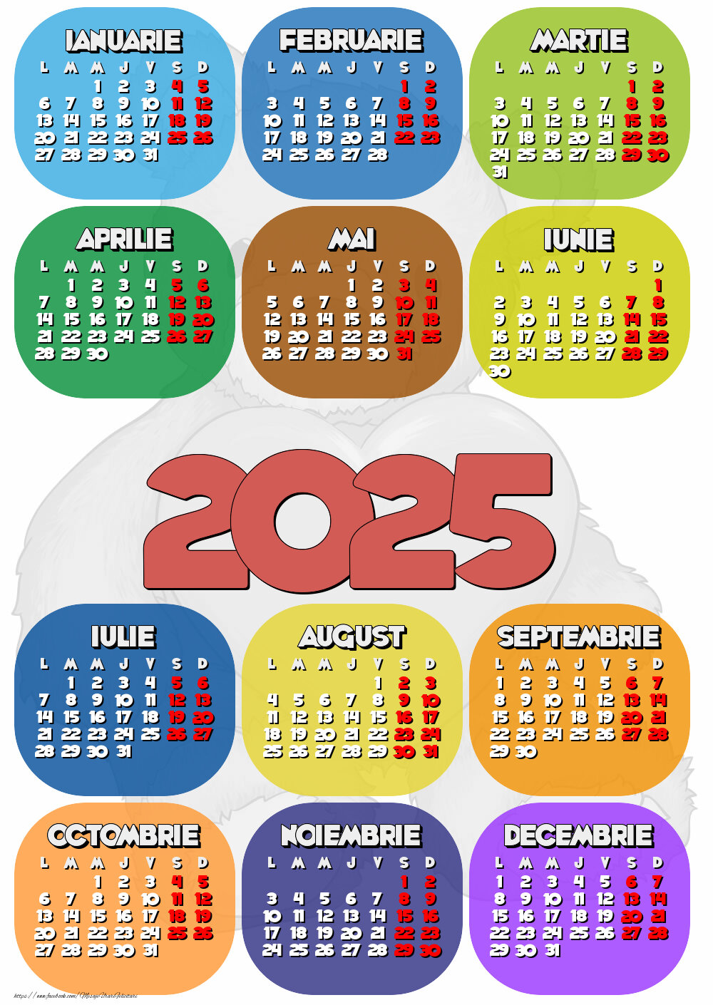 Imagini cu calendare - Calendar 2025 - Ursulet - Model 0029 - mesajeurarifelicitari.com