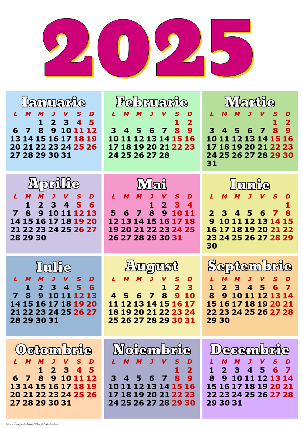 Imagini cu calendare - Calendar 2025 - Multicolor- Model 0044 - mesajeurarifelicitari.com