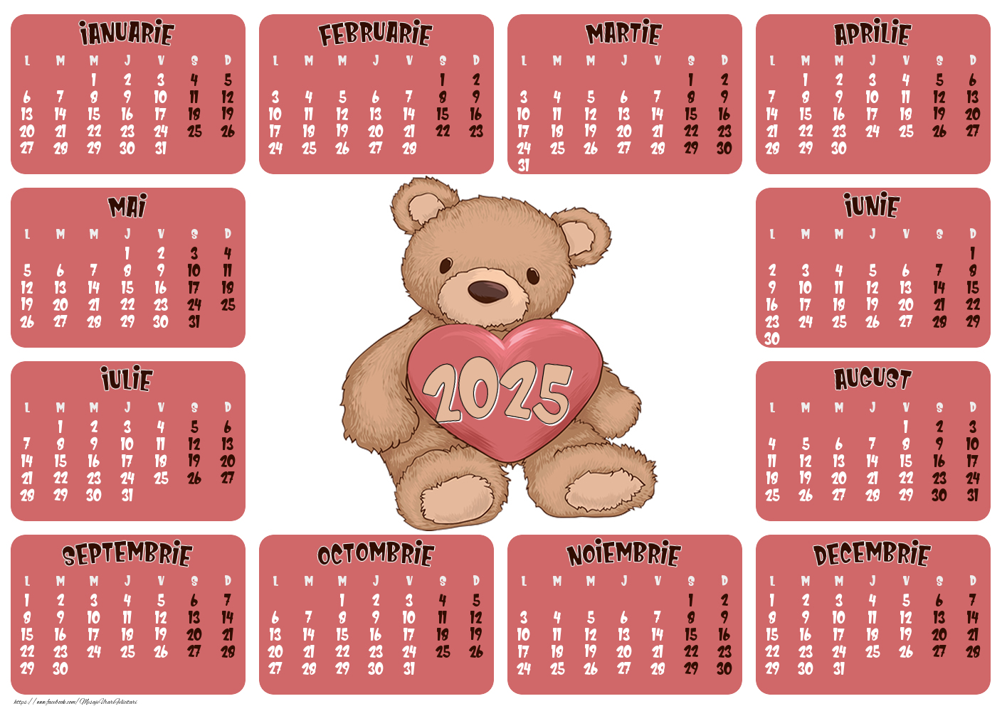Imagini cu calendare - Calendar 2025 - Ursulet - Model 0012 - mesajeurarifelicitari.com