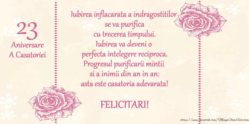23 ani Aniversare A Casatoriei: Progresul purificarii mintii  si a inimii din an in an: asta este casatoria adevarata! FELICITARI!