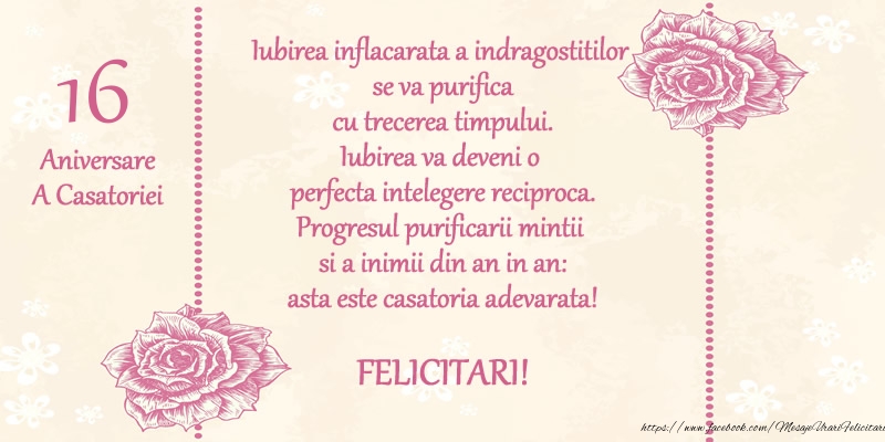 16 ani Aniversare A Casatoriei: Progresul purificarii mintii  si a inimii din an in an: asta este casatoria adevarata! FELICITARI!