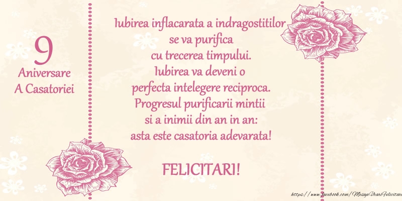 9 ani Aniversare A Casatoriei: Progresul purificarii mintii  si a inimii din an in an: asta este casatoria adevarata! FELICITARI!