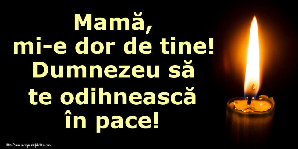 Mamă, mi-e dor de tine! Dumnezeu să te odihnească în pace!