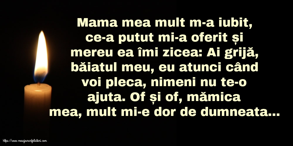 Comemorare Of și of, mămica mea, mult mi-e dor de dumneata...