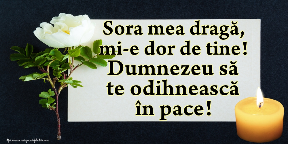 Sora mea dragă, mi-e dor de tine! Dumnezeu să te odihnească în pace!
