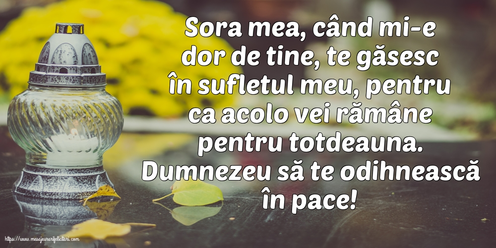 Comemorare Dumnezeu să te odihnească în pace! Pentru Sora mea