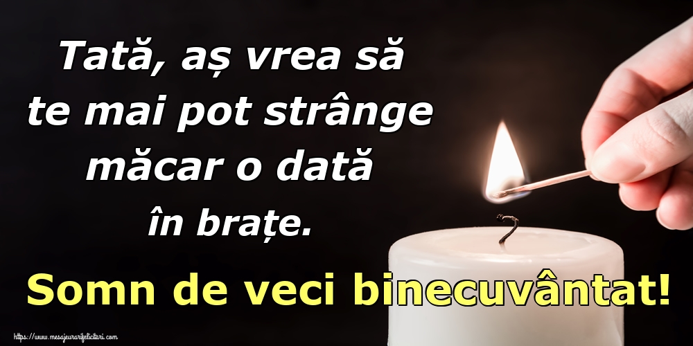 Tată, aș vrea să te mai pot strânge măcar o dată în brațe. Somn de veci binecuvântat!