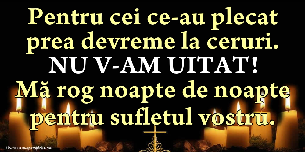 Pentru cei ce-au plecat prea devreme la ceruri. NU V-AM UITAT! Mă rog noapte de noapte pentru sufletul vostru.
