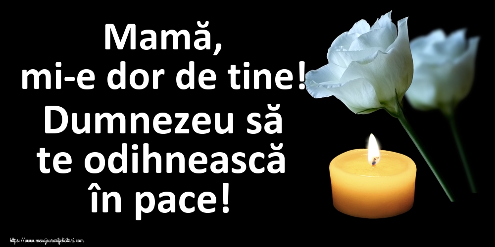 Mamă, mi-e dor de tine! Dumnezeu să te odihnească în pace!