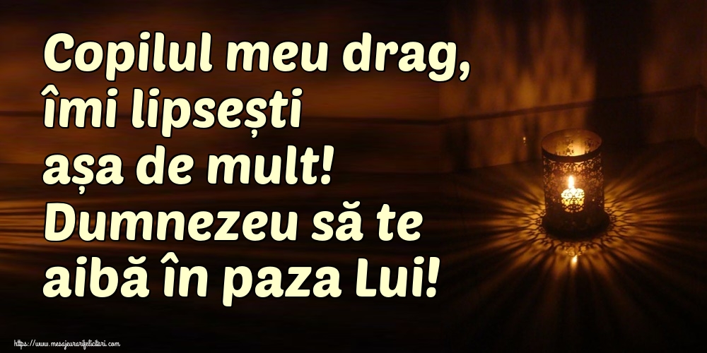 Copilul meu drag, îmi lipsești așa de mult! Dumnezeu să te aibă în paza Lui!