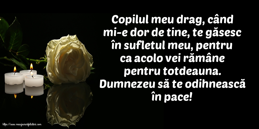 Dumnezeu să te odihnească în pace! Copilul meu drag