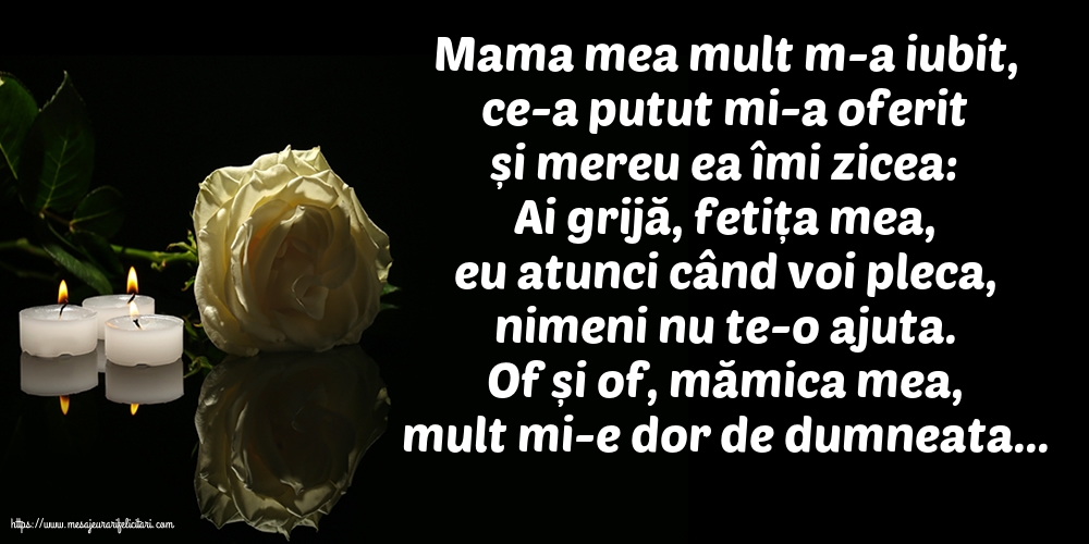 Comemorare Of și of, mămica mea, mult mi-e dor de dumneata...