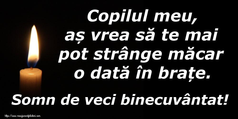 Copilul meu, aș vrea să te mai pot strânge măcar o dată în brațe. Somn de veci binecuvântat!