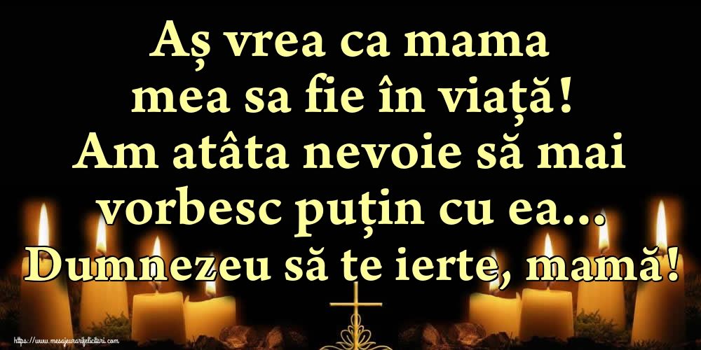 Aș vrea ca mama mea sa fie în viață! Am atâta nevoie să mai vorbesc puțin cu ea... Dumnezeu să te ierte, mamă!