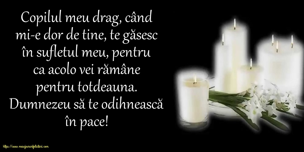 Comemorare Dumnezeu să te odihnească în pace! Copilul meu drag