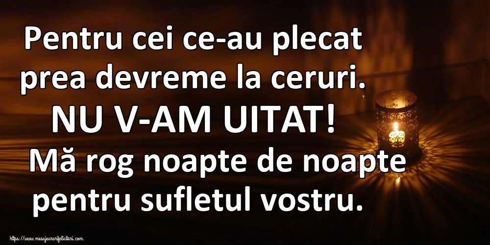 Pentru cei ce-au plecat prea devreme la ceruri. NU V-AM UITAT! Mă rog noapte de noapte pentru sufletul vostru.