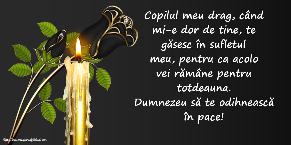 Comemorare Dumnezeu să te odihnească în pace! Copilul meu drag