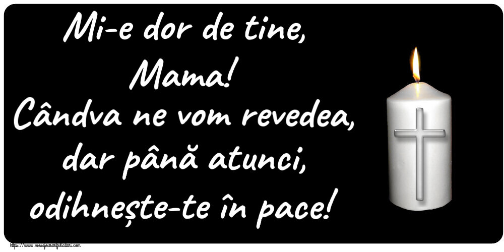 Comemorare Mi-e dor de tine, Mama! Cândva ne vom revedea, dar până atunci, odihnește-te în pace!
