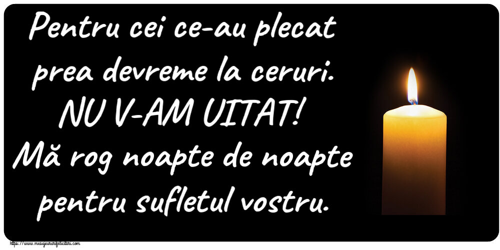 Pentru cei ce-au plecat prea devreme la ceruri. NU V-AM UITAT! Mă rog noapte de noapte pentru sufletul vostru.