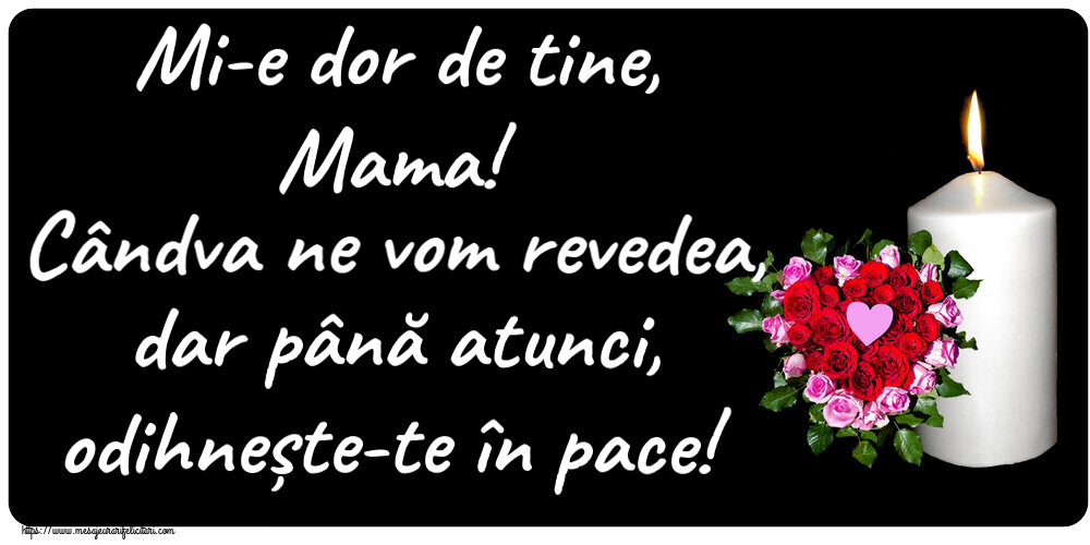 Comemorare Mi-e dor de tine, Mama! Cândva ne vom revedea, dar până atunci, odihnește-te în pace!