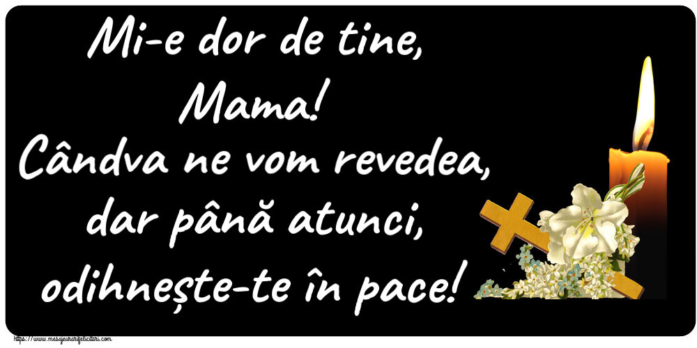Comemorare Mi-e dor de tine, Mama! Cândva ne vom revedea, dar până atunci, odihnește-te în pace!