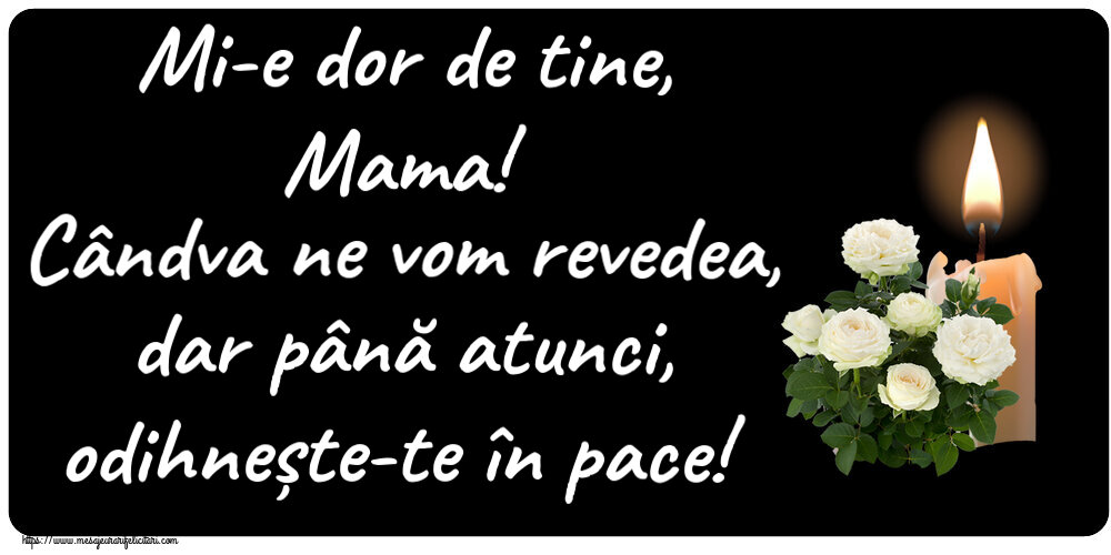 Comemorare Mi-e dor de tine, Mama! Cândva ne vom revedea, dar până atunci, odihnește-te în pace!