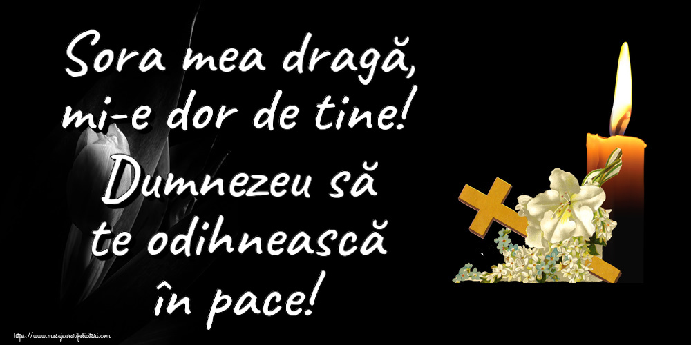 Sora mea dragă, mi-e dor de tine! Dumnezeu să te odihnească în pace!