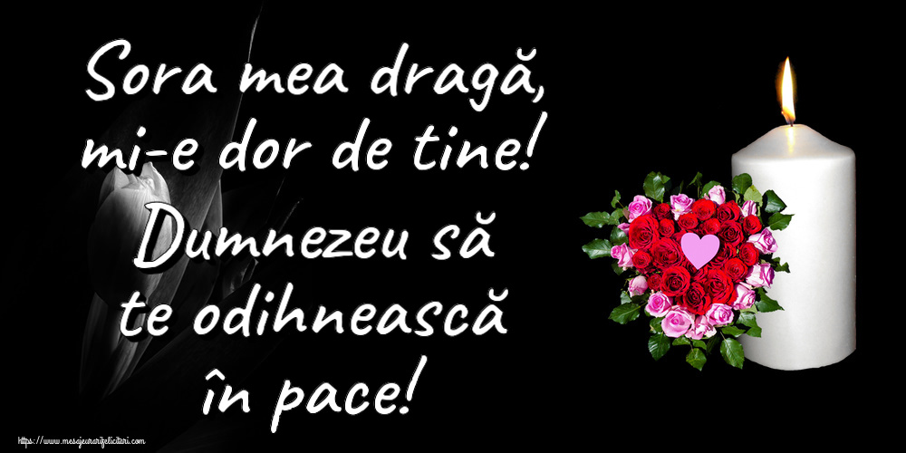 Sora mea dragă, mi-e dor de tine! Dumnezeu să te odihnească în pace!