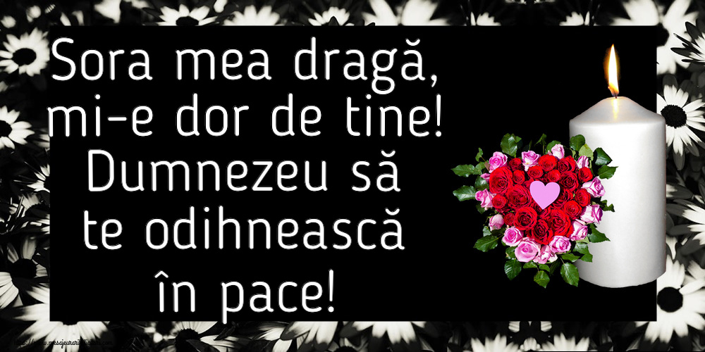 Sora mea dragă, mi-e dor de tine! Dumnezeu să te odihnească în pace!